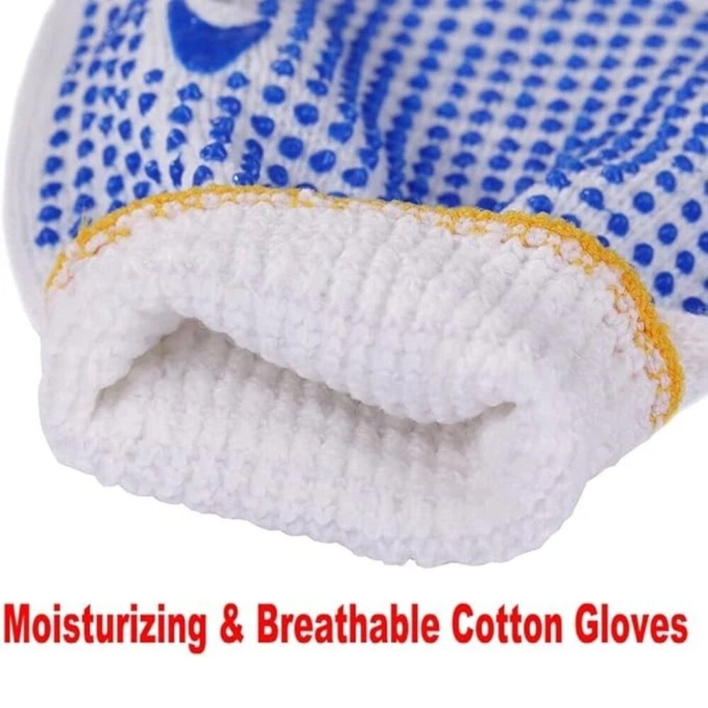 PAKNADA Cotton Work Gloves 12Pairs Blue PVC Dots Reusable Anti-Slip Durable Grip - Picture 4 of 7